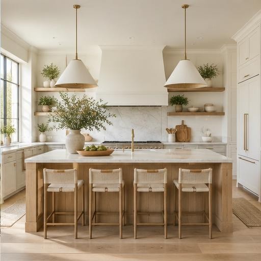 Bright kitchen with an oak island